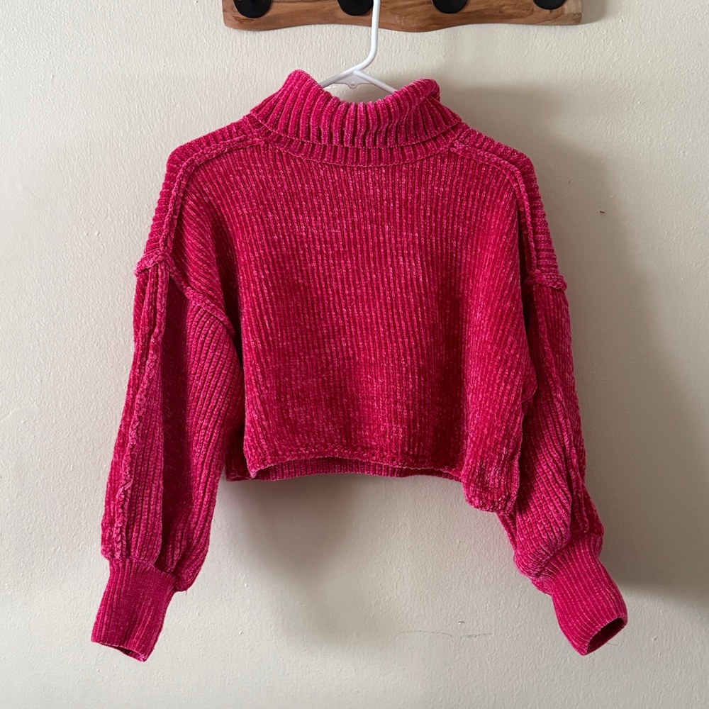 Altar'd State Hot Pink Chenille Turtleneck Cropped Sweater Coquette size S
